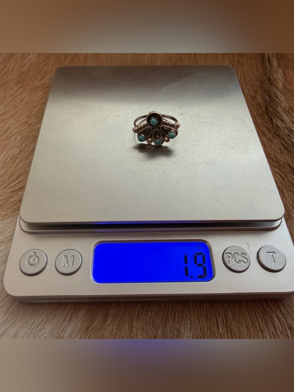 ❤️ Navajo Kingman Turquoise Sterling 4 Stone Sz 7 Fan Shape Native American Ring - Picture 10 of 15